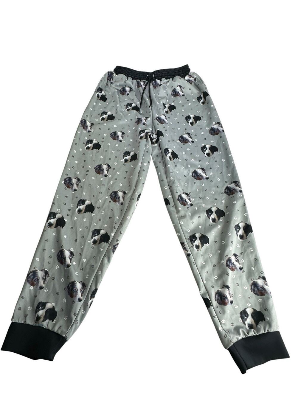 Cuddle Clones Pet Face Pajamas Australian Shepherd Dog Print Lounge Pants M